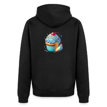 Blauer Cupcake mit bunten Streuseln - Unisex Premium Bio Zip Hoodie - Schwarz - Hinten - Nico (187cm)