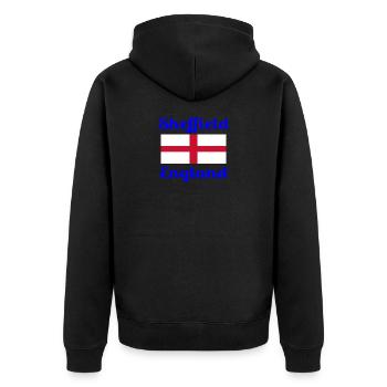 Sheffield English - Stilvolle Drucke - Unisex Premium Bio Zip Hoodie - Schwarz - Hinten - Nico (187cm)