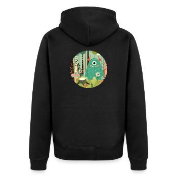 Niedliches Monster im zauberhaften Wald - Unisex Premium Bio Zip Hoodie - Schwarz - Hinten - Nico (187cm)