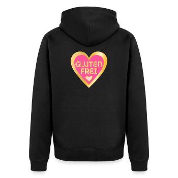 GLUTENFREI ZÖLIAKIE DÜNNDARM - Unisex Premium Bio Zip Hoodie - Schwarz - Hinten - Nico (187cm)