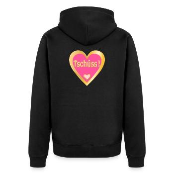 ABSCHIED TSCHÜSS SPRÜCHE - HERZ - Unisex Premium Bio Zip Hoodie - Schwarz - Hinten - Nico (187cm)