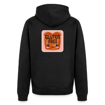 GLUTENUNVERTRÄGLICHKEIT GLUTENFREI ZÖLIAKIE - Unisex Premium Bio Zip Hoodie - Schwarz - Hinten - Nico (187cm)