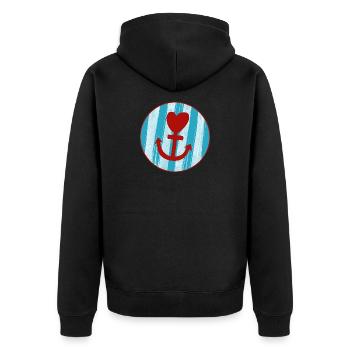 Anker Streifen Hamburg Liebe Herz Nordsee Ahoi Fan - Unisex Premium Bio Zip Hoodie - Schwarz - Hinten - Nico (187cm)