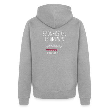 Beton und Stahlbetonbauer Ausbildung Beruf - Unisex Premium Bio Zip Hoodie - Grau meliert - Hinten - Nico (187cm)