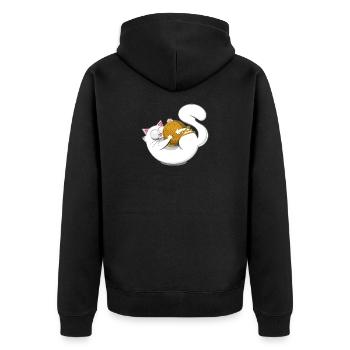 Niedliche Katze Humor Comic Cartoon Yarn Ball - Unisex Premium Bio Zip Hoodie - Schwarz - Hinten - Nico (187cm)