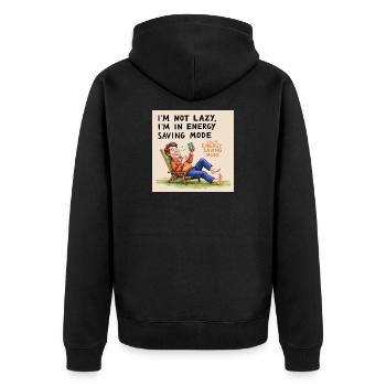 Ich bin nicht faul ich bin im Energiesparmodus - Unisex Premium Bio Zip Hoodie - Schwarz - Hinten - Nico (187cm)