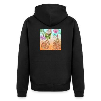 Monstera Tropisches Blumen und Blätter Muster - Unisex Premium Bio Zip Hoodie - Schwarz - Hinten - Nico (187cm)