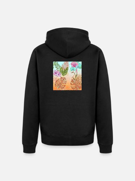 Monstera Tropical Flowers and Leaves Pattern - Unisex Premium Organic Zip Hoodie - black