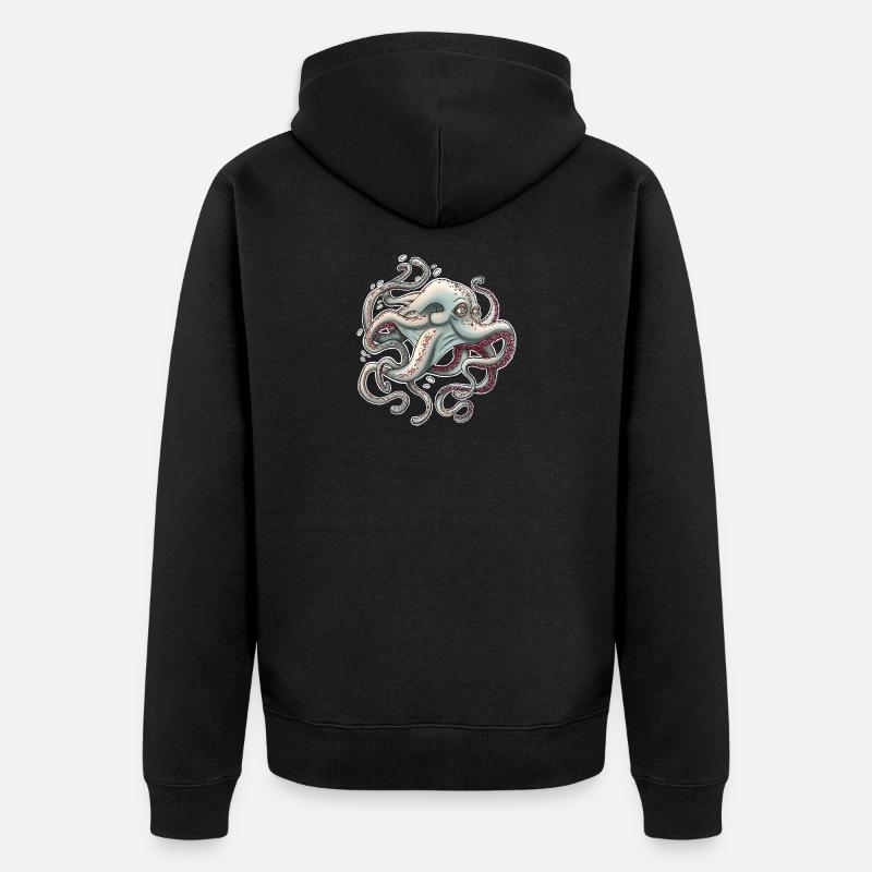 Whimsical Octopus with Dreamy Expression - Unisex Premium Organic Zip Hoodie - black
