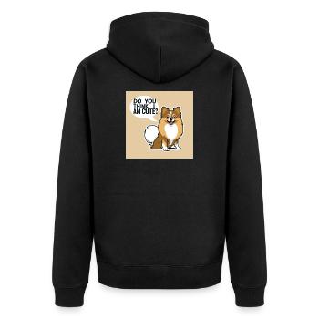 Funny Pomeranian Dog - Do You Think I Am Cute? - Unisex Premium Organic Zip Hoodie - black - Back - Nico (187cm)