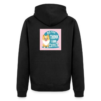 Pomeranian Dog "Do You Think I am cute?" - Unisex Premium Bio Zip Hoodie - Schwarz - Hinten - Nico (187cm)