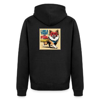Pomeranian Dog "I am a thief" - Unisex Premium Organic Zip Hoodie - black - Back - Nico (187cm)