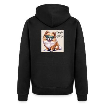 Pomeranian Dog "I am a thief" - Unisex Premium Organic Zip Hoodie - black - Back - Nico (187cm)