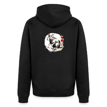 Chinesisches Sternzeichen Ratte - Unisex Premium Bio Zip Hoodie - Schwarz - Hinten - Nico (187cm)
