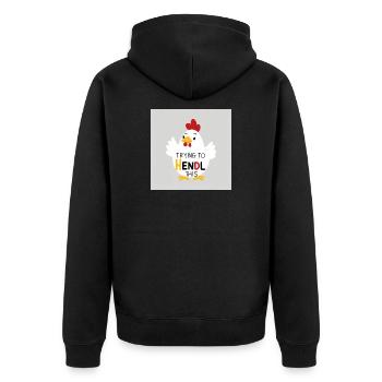 Funny chicken "Trying to hendl this" - Unisex Premium Organic Zip Hoodie - black - Back - Nico (187cm)