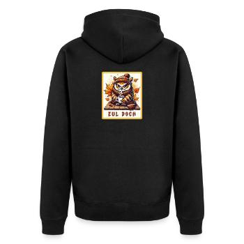 Eul doch – Herbstlicher Kaffeegenuss - Unisex Premium Bio Zip Hoodie - Schwarz - Hinten - Nico (187cm)