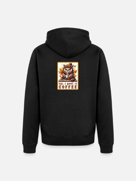 Owls Coffee Desgin - Unisex Premium Organic Zip Hoodie - black