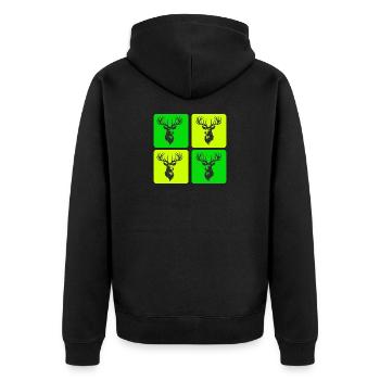 Majestätischer Hirsch – Symbol der Wildnis - Unisex Premium Bio Zip Hoodie - Schwarz - Hinten - Nico (187cm)
