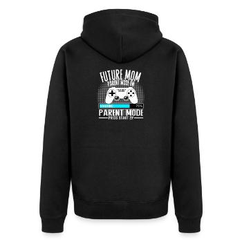 Future Mom – Parent Mode On - Unisex Premium Bio Zip Hoodie - Schwarz - Hinten - Nico (187cm)
