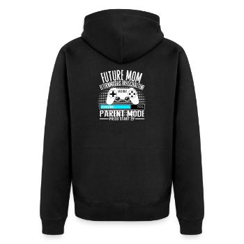 Mama lädt… Bitte warten! - Unisex Premium Bio Zip Hoodie - Schwarz - Hinten - Nico (187cm)