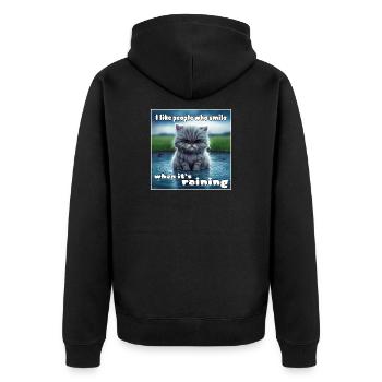 Cat in the rain - Unisex Premium Organic Zip Hoodie - black - Back - Nico (187cm)