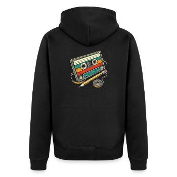 Vintage-Kassette - Unisex Premium Bio Zip Hoodie - Schwarz - Hinten - Nico (187cm)