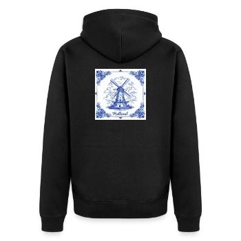 Tuile de moulin à vent bleu de Delft - Veste à capuche bio Premium Unisexe - noir - Dos - Nico (187cm)