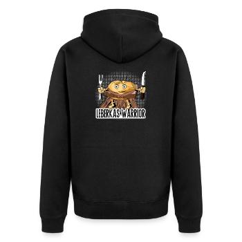 Leberkas Warrior – Deftiger Food Humor - Unisex Premium Bio Zip Hoodie - Schwarz - Hinten - Nico (187cm)