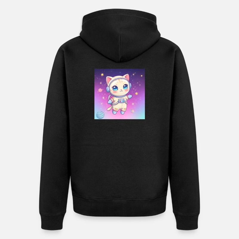 Astronaut Kätzchen - Unisex Premium Bio Zip Hoodie - Schwarz