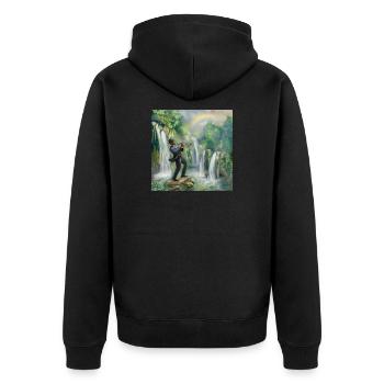Trompettiste de jazz devant les cascades dans la jungle - Veste à capuche bio Premium Unisexe - noir - Dos - Nico (187cm)
