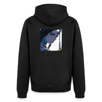 N-dless Nights: Tätowiertes Anime-Mädchen mit einem Schwert - Unisex Premium Bio Zip Hoodie - Schwarz - Hinten - Nico (187cm)