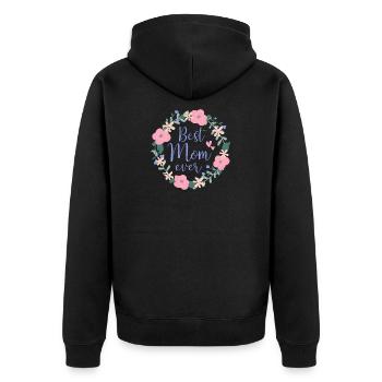 Best Mom ever - lila - Unisex Premium Bio Zip Hoodie - Schwarz - Hinten - Nico (187cm)