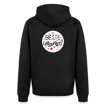 Liebevolles Mama-Design mit Herzmotiven - Unisex Premium Bio Zip Hoodie - Schwarz - Hinten - Nico (187cm)