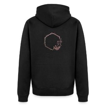 Pink hexagon in double frame with plant & flower - Unisex Premium Organic Zip Hoodie - black - Back - Nico (187cm)