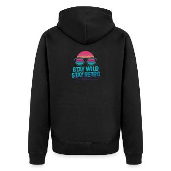Stay Wild Stay Retro Neon - Unisex Premium Bio Zip Hoodie - Schwarz - Hinten - Nico (187cm)