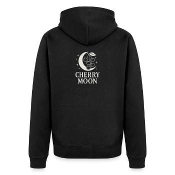 Cherry Moon – Mystik trifft Frucht (Kirsche) - Unisex Premium Bio Zip Hoodie - Schwarz - Hinten - Nico (187cm)