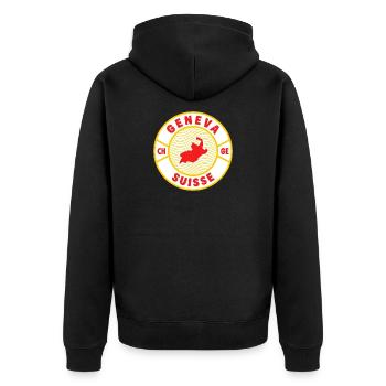 Genf Schweiz Vintage Badge - Unisex Premium Bio Zip Hoodie - Schwarz - Hinten - Nico (187cm)