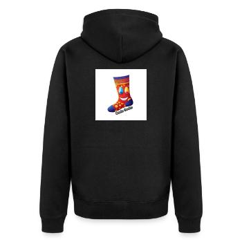 oole Socke | Fröhliches Design mit einem Lächeln - Unisex Premium Bio Zip Hoodie - Schwarz - Hinten - Nico (187cm)
