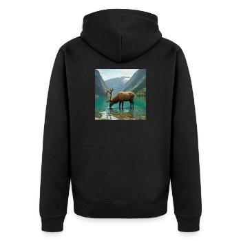 Cerfs des Alpes au bord du lac tranquille - Veste à capuche bio Premium Unisexe - noir - Dos - Nico (187cm)