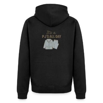 PJ’S All Day – Faulenzen im Pyjama - Unisex Premium Bio Zip Hoodie - Schwarz - Hinten - Nico (187cm)