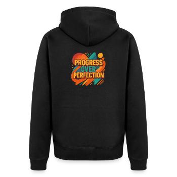Le progrès plutôt que la perfection – Motivation - Veste à capuche bio Premium Unisexe - noir - Dos - Nico (187cm)