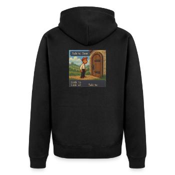 Talk to Door - Pixel Art Gaming - Unisex Premium Organic Zip Hoodie - black - Back - Nico (187cm)