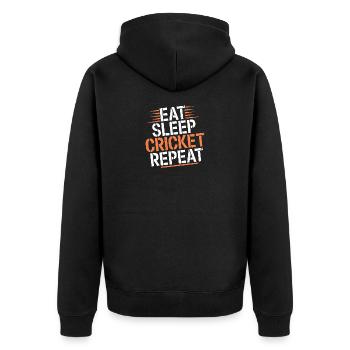 Essen Schlaf Cricket Wiederholung Cricket Cricket - Unisex Premium Bio Zip Hoodie - Schwarz - Hinten - Nico (187cm)
