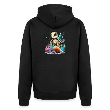 Vibrant Underwater Turtle Scene - Unisex Premium Organic Zip Hoodie - black - Back - Nico (187cm)