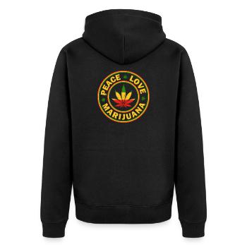 Frieden Liebe Marihuana Rastafari Emblem - Unisex Premium Bio Zip Hoodie - Schwarz - Hinten - Nico (187cm)
