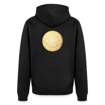 Yoga Ornament Gold Sonne Mandala Meditation Indien - Unisex Premium Bio Zip Hoodie - Schwarz - Hinten - Nico (187cm)
