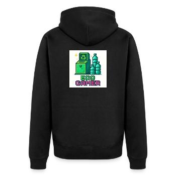 Pixel Eco Gamer Design - Unisex Premium Bio Zip Hoodie - Schwarz - Hinten - Nico (187cm)