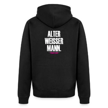 ALTER WEISSER MANN Shirt Design - Unisex Premium Bio Zip Hoodie - Schwarz - Hinten - Nico (187cm)