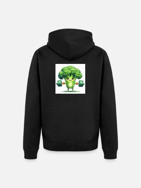Fitness broccoli with muscle power - Unisex Premium Organic Zip Hoodie - black