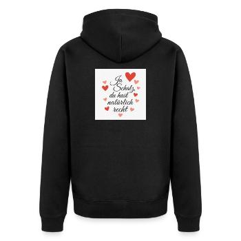 Liebesbotschaft mit Herzmotiven - Unisex Premium Bio Zip Hoodie - Schwarz - Hinten - Nico (187cm)